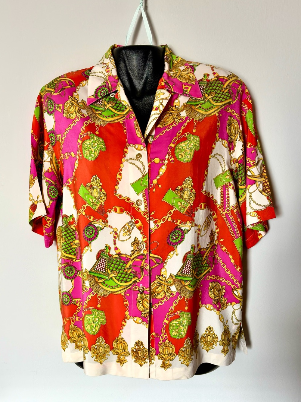 Starington Vintage, 1990’s Women's Silk Chain-Print Shirt